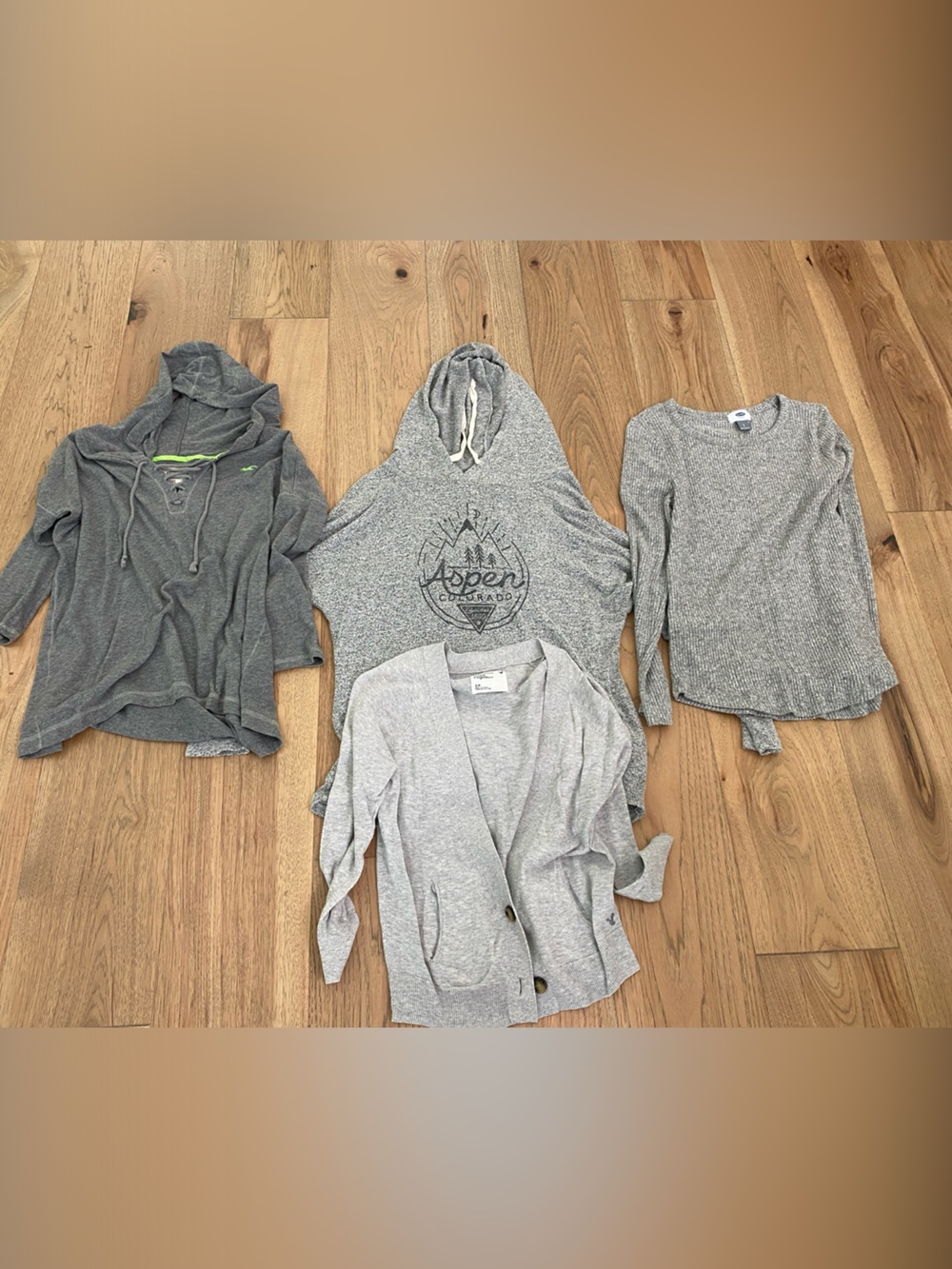 Hollister Gray Cozy Hooded Sweatshirt + 3 name brand assorted  pullovers